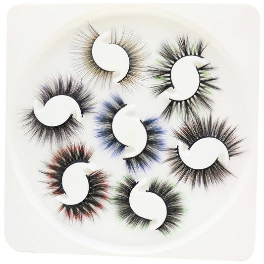 DAODER False Eyelashes Hybrid Colored Lashes Wispy Fake Lashes Natural Look Faux Mink Lashes 15mm Long Cosplay Costume Eye Lashes Multipack 7 Pairs