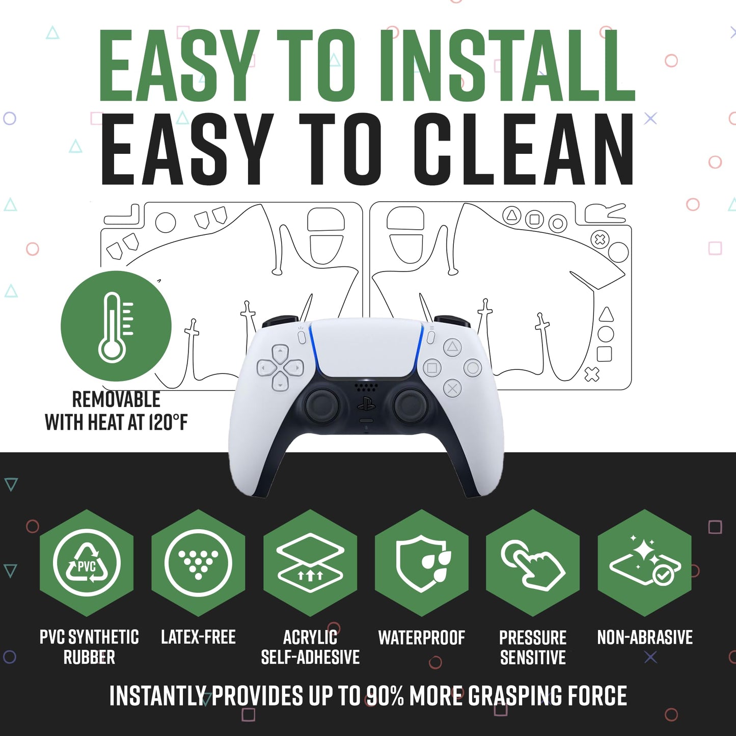 Dragon Grips PS5 Controller Grip, 22 Pcs Black Textured Non-Slip Rubber PS5 Controller Grips Stickers, Perfectly Fit to Any Handles, Trigger Buttons & D-pad, Sweat Resistant to Enhance Gaming Control