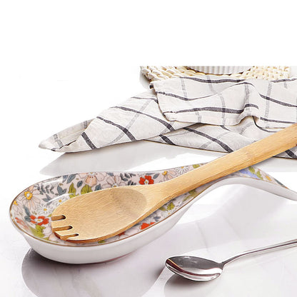 LEAZUL Ceramic Spoon Rest for Stove Top Kitchen Counter Large Spoon Holder Farmhouse Floral Flowers Print Coffee Spoon Cooking Utensil Tools Rest Modern Kitchen Decor