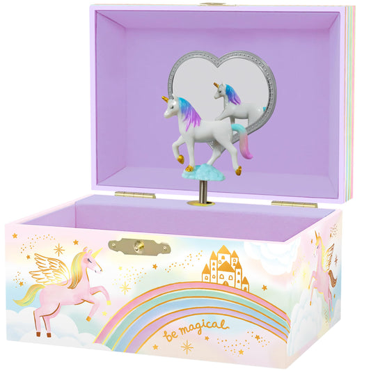 Giggle & Honey Musical Jewelry Box for Girls - Kids Jewelry Box, Unicorn Toys for Girls 4-6, Unicorn Gifts, 6 x 4.7 x 3.5 in
