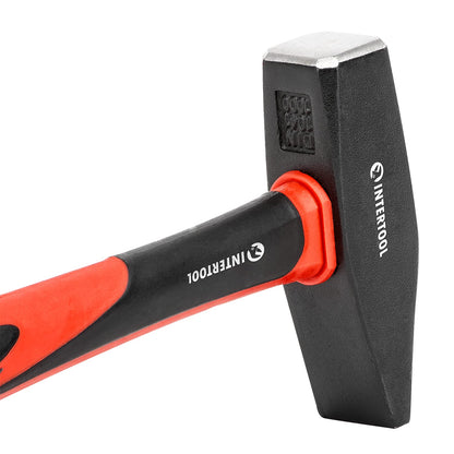 INTERTOOL 2 lbs Cross Peen Hammer, 1000g Heavy Duty Engineer Hammer, Mechanic, Blacksmith, Sheet Metal, 14” Shock Absorbing Fiberglass Handle HT08-0210