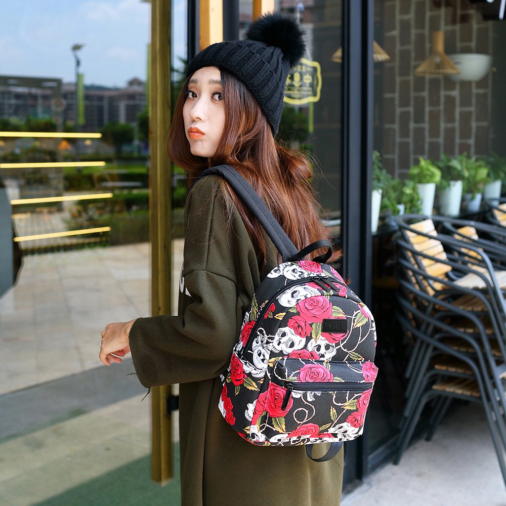 Fvstar Skull Girls Backpack Purse Mini Women Backpack Teens School Satchel Cute Lightweight Purse Casual Outdoor Travel Daypack for Birthday Gifts