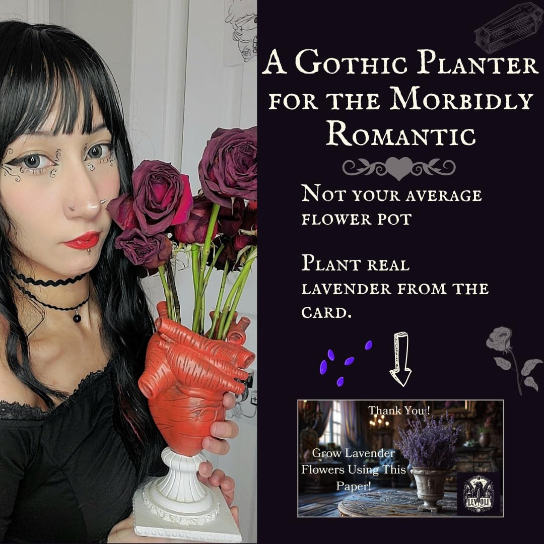 Gothic Anatomical Heart Vase - Creepy Large Human Heart Shaped Flower Planter - Horror Lovers Halloween Themed Gifts for Adult Women - Inspired by Edgar Allan Poe - Spooky Decor Weird Oddities