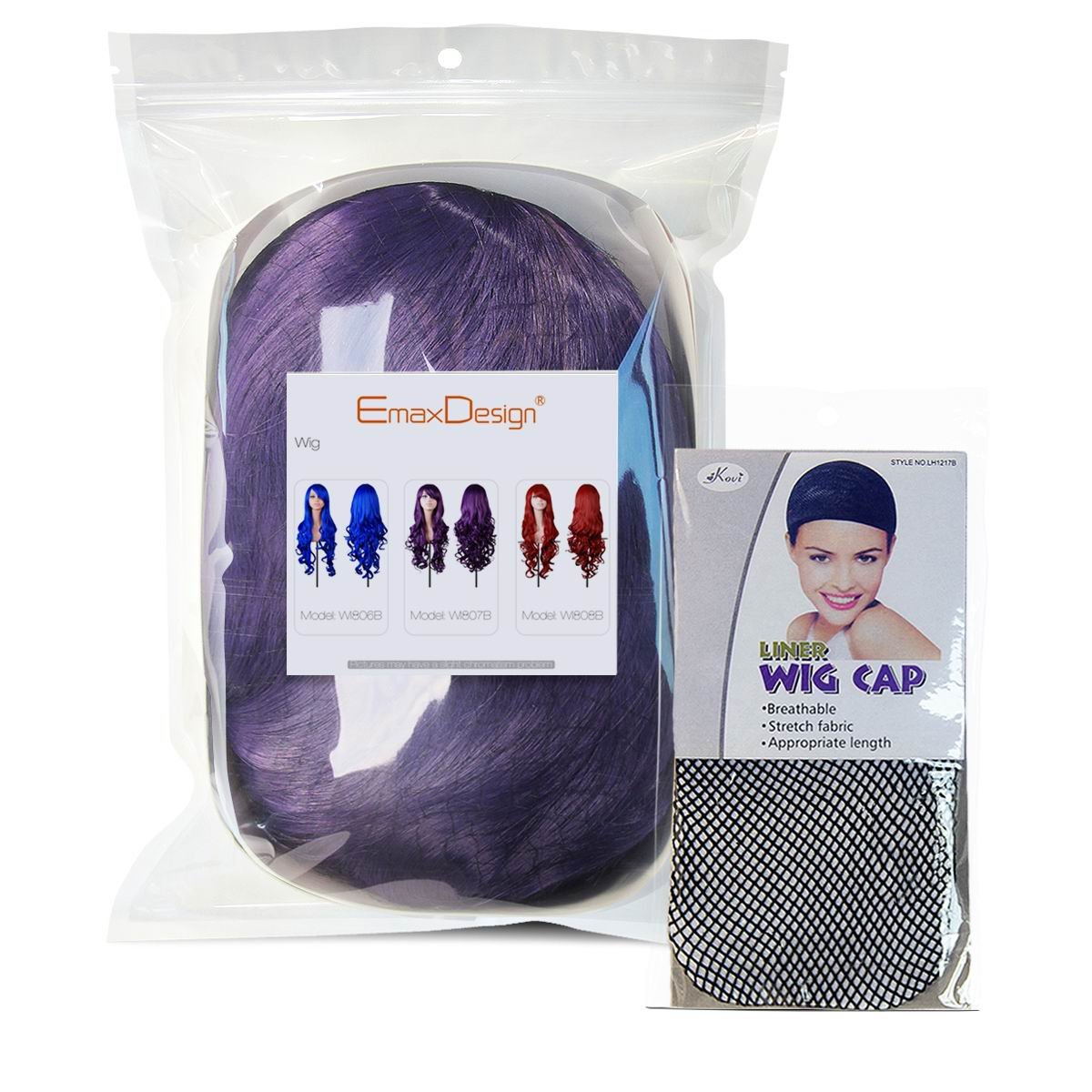 EmaxDesign Wigs 32 inch Wavy Curly Cosplay Wig With Wig Cap and Comb (Dark Purple)