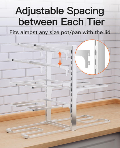 ORDORA Pots and Pans Organizer for Cabinet 16.61'' Height, 8 Tier Pot Organizers Rack with 3 DIY Methods, Adjustable Pan Organizer under Cabinet Kitchen Organization and Storage