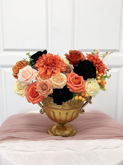FACINOC Roses Artificial Flowers Fall Orange Black Bouquet Box Set for DIY Halloween Wreath Autumn Wedding Bridal Shower Decorations Party Table Centerpieces Fake Floral Arrangement Home Decor Indoor