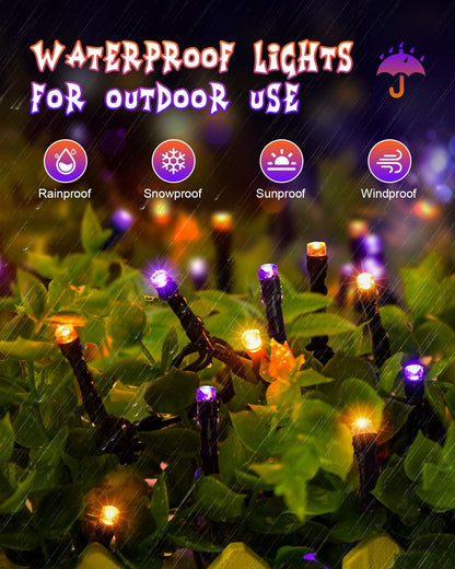 JIXXULVU 125 FT 380 LED Halloween String Lights, Outdoor Waterproof Black Wire with 8 Modes, Timer & Memory, Plug-in Halloween String Lights for Indoor Yard Tree Decorations, Purple & Orange