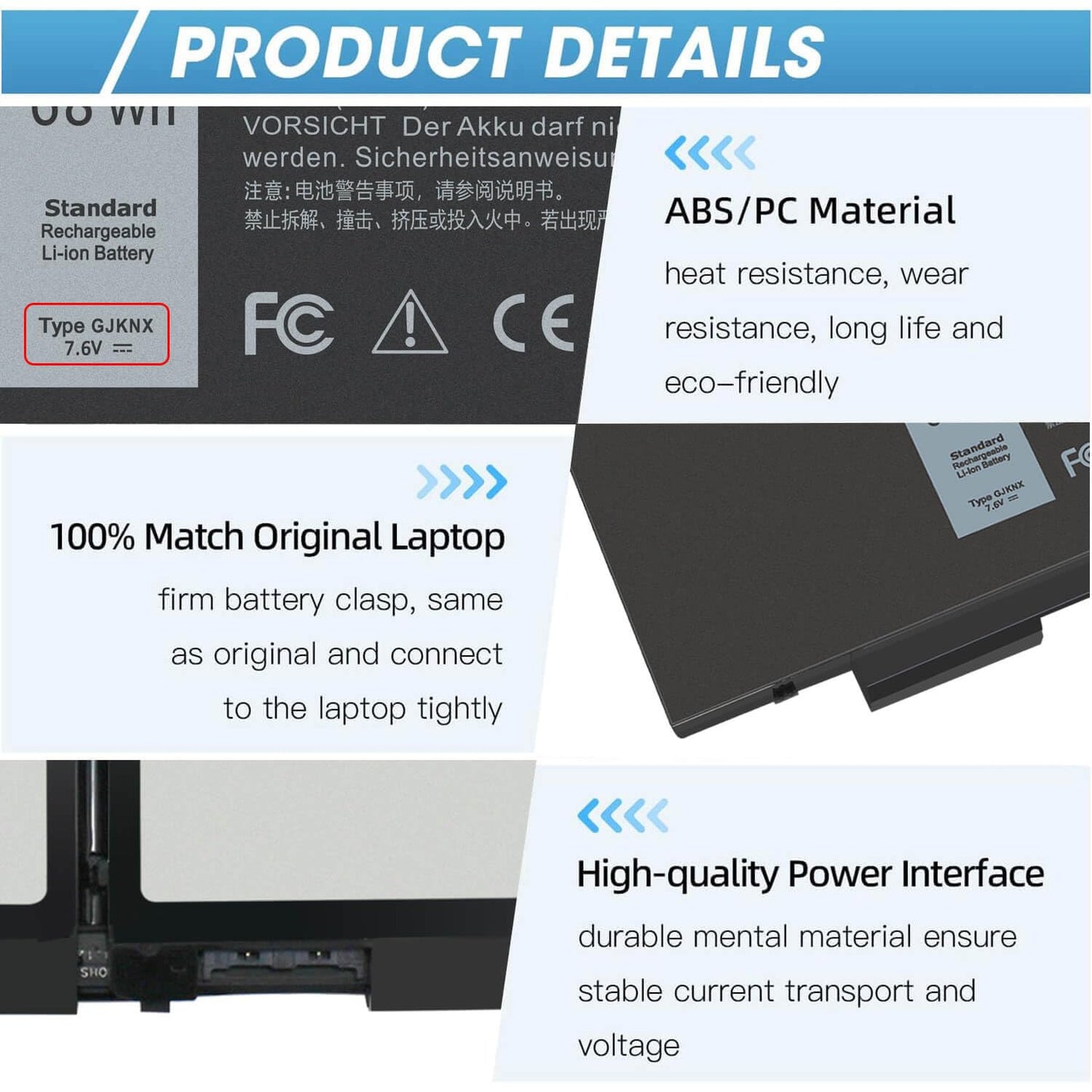 GJKNX 7.6V 68WH Battery Replacement for Dell Latitude 5480 5580 5490 5491 5580 5590 5591 5280 5288 5488 5491 5495 E5480 E5580 E5490 E5590 Precision 3520 3530 Series GD1JP 0GD1JP DY9NT 5YHR4 451-BBZG