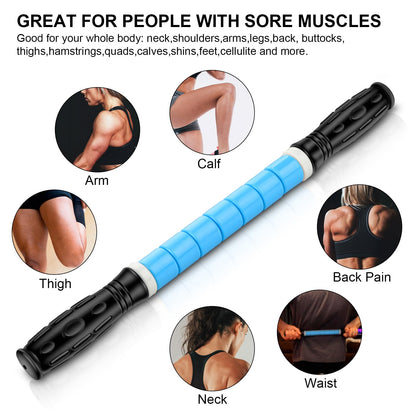 iGreely Premium Muscle Roller The Ultimate Massage Roller Stick 17 Inches Recommended by Physical Therapists Promotes Recovery Fast Relief for Cramps Soreness Tight Muscles Blue