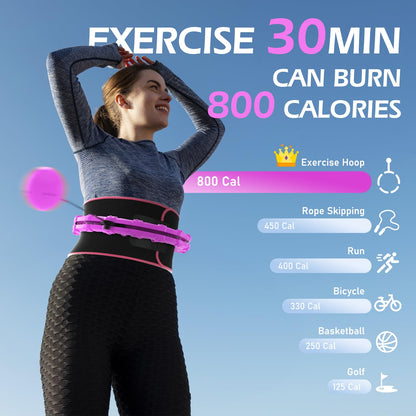 JLoibao Weighted Hula Circle for Adults Weight Loss, Infinity Hoop Fit Plus Size 51 Inch, Include 27 Detachable Links and Waist Trainer for Women