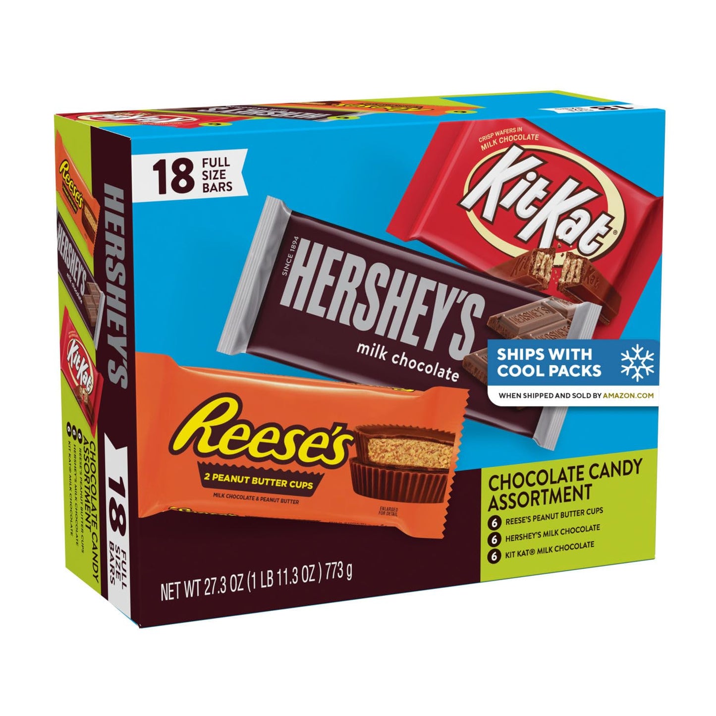 HERSHEY'S, KIT KAT and REESE'S Assorted Milk Chocolate Candy Variety Box, Halloween Candy, 27.3 oz (18 Count)