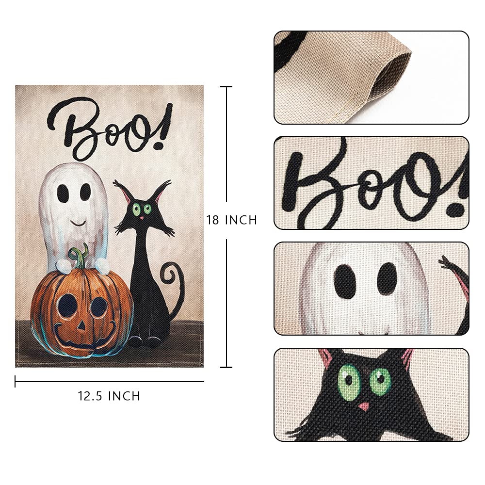 Hogardeck Halloween Garden Flag, Boo Garden Decorations Outdoor, Burlap Double Sided Vertical Halloween Porch Decor, Yard Flag Signs 12.5 x 18 Inches