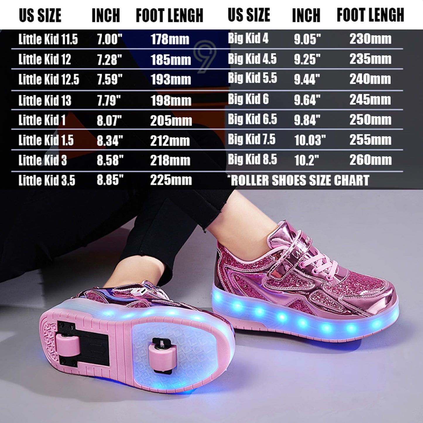 HOVERKICKES LED Roller Skate Shoes for Kids Boys Girls Light Up Roller Sneakers with Detachable Wheels Rechargeable Flashing Wheeled Shoes