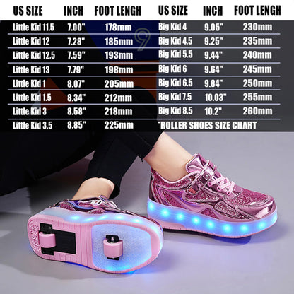 HOVERKICKES LED Roller Skate Shoes for Kids Boys Girls Light Up Roller Sneakers with Detachable Wheels Rechargeable Flashing Wheeled Shoes