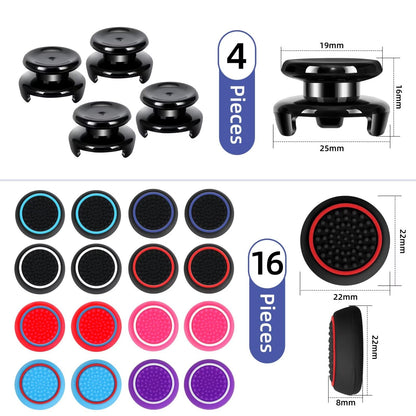PS5 Controller Accessories PS4 Controller Grips Thumbstick Grips with 2 Pairs 9.9mm High Rise Joystick Grips and 16 Pieces Thumb Caps Compatible with PlayStation 4 and PlayStation 5 Controller-2T-B1