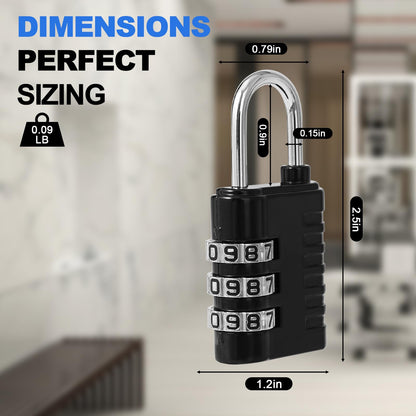DELSWIN Combination Lock 3-Digit Small Padlock - 4Pcs Resettable Combo Lock for School Gym Locker, Outdoor, Fence, Gate, Waterproof Luggage Locks for Travel Backpack
