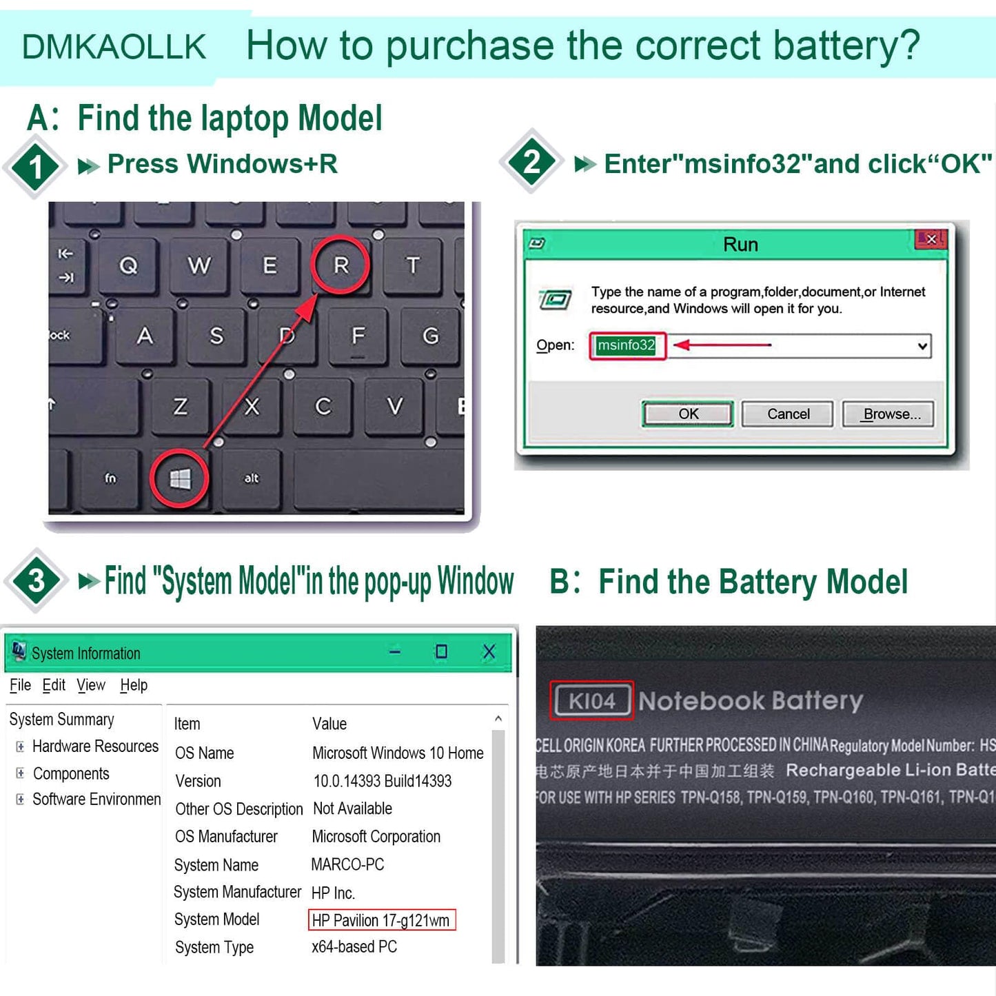 800049-001 KI04 Notebook Battery for HP Pavilion 15-ab 15-an 17-g 15t-ab100 17t-g100 17t-s100 cto Series 15-ab143cl 15-ab223cl 15-ab153nr 15-an044nr 14-ab166us 17-ab220nr 17-g133cl 800009-421 TPN-Q158