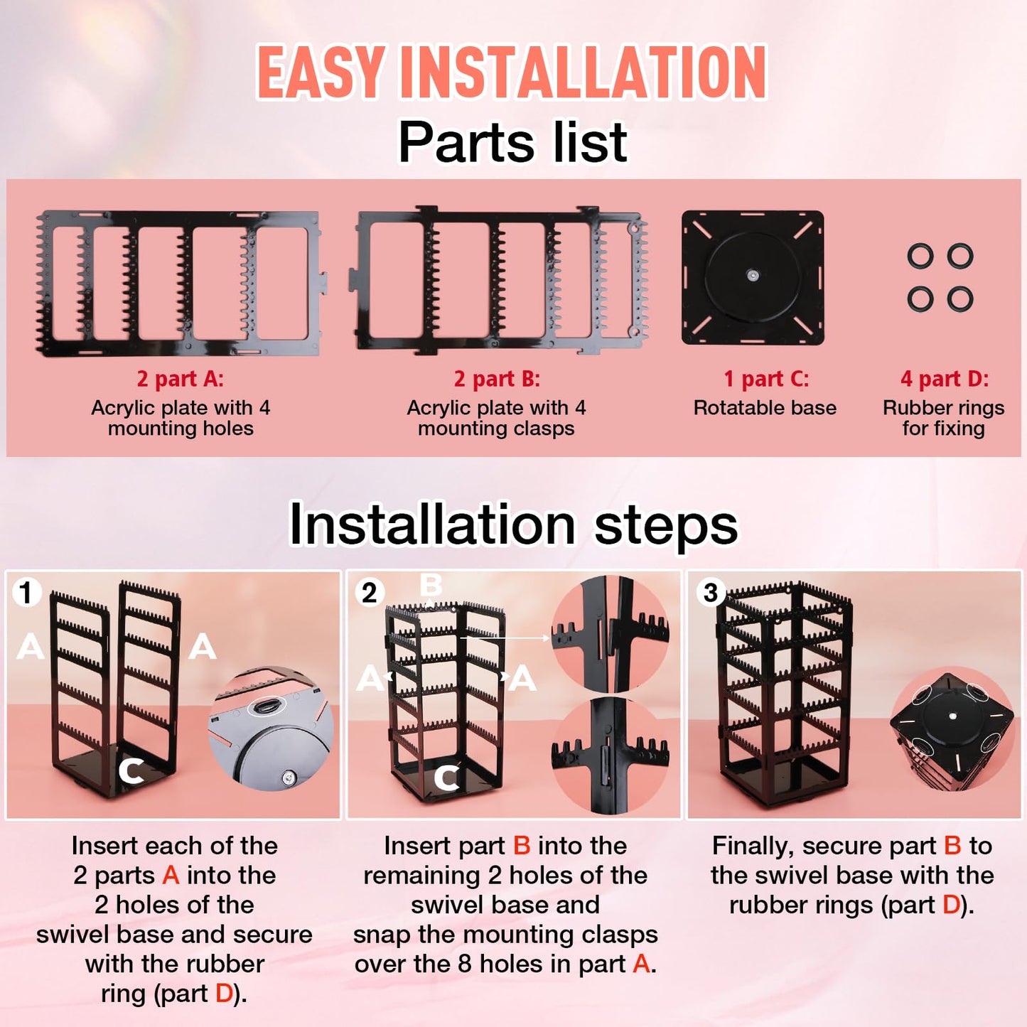 17Dec 360 Rotating Earring Holder Organizer Stand,5 Tiers Acrylic Jewelry Organizers and Storage,Stud Earring Organizers and Storage,228 Holes and 232 Grooves for Earrings Necklaces chain bracelet