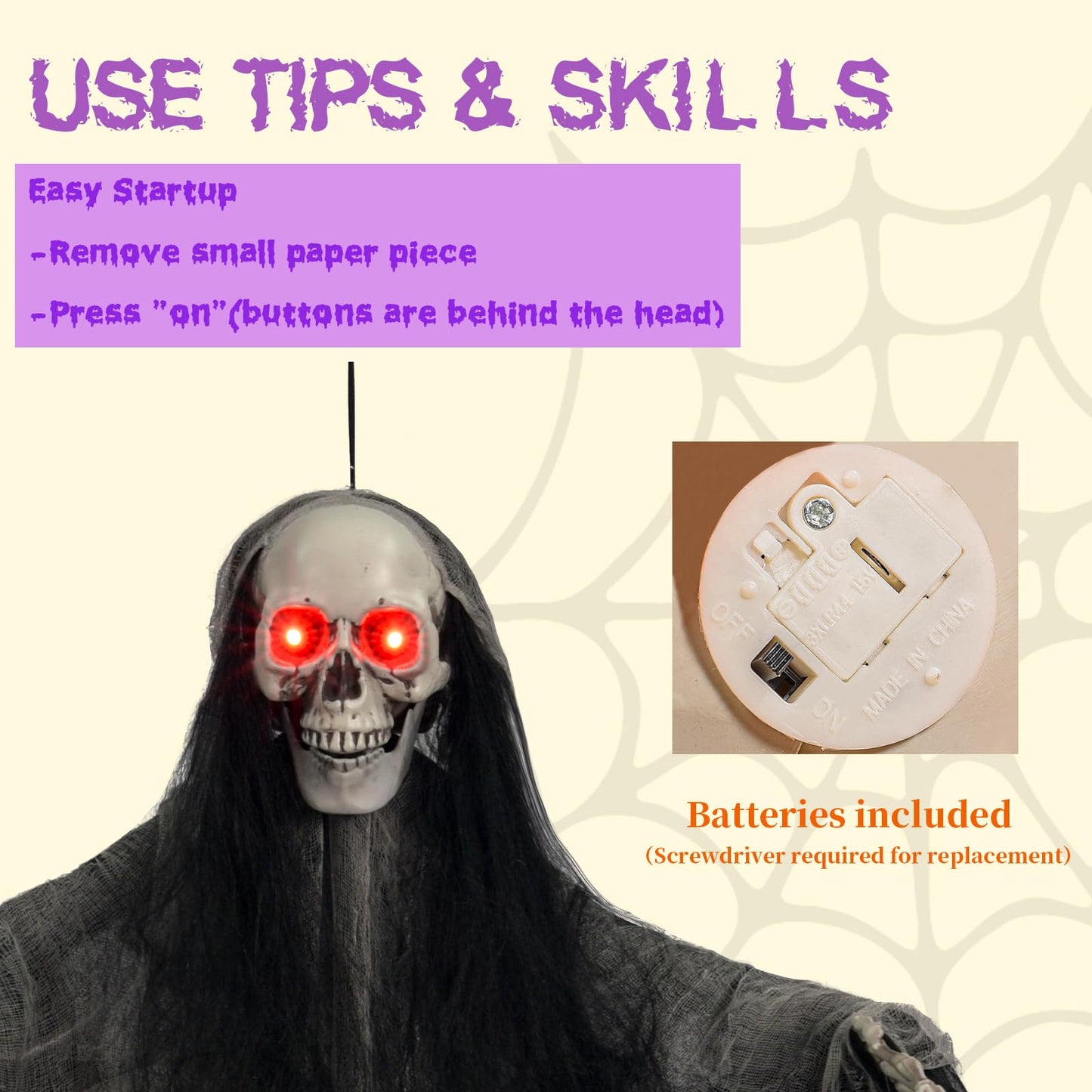 Halloween Decorations,3 Pack Halloween Hanging Skeleton Ghosts with Lighted Up Eyes,Scary Colourful Cloth Grim Reapers for Indoor,Outside Yard Lawn,Haunted House Prop,Party Supplies