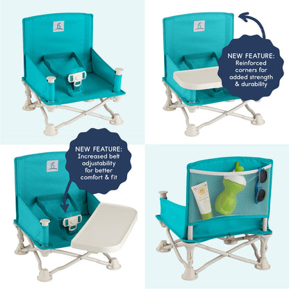 hiccapop OmniBoost Travel Booster Seat with Tray for Baby | Folding Portable Baby Booster Seat for Dining Table, Camping, Beach, Grandma’s | Tip-Free Design Straps to Kitchen Chairs - Booster Chair