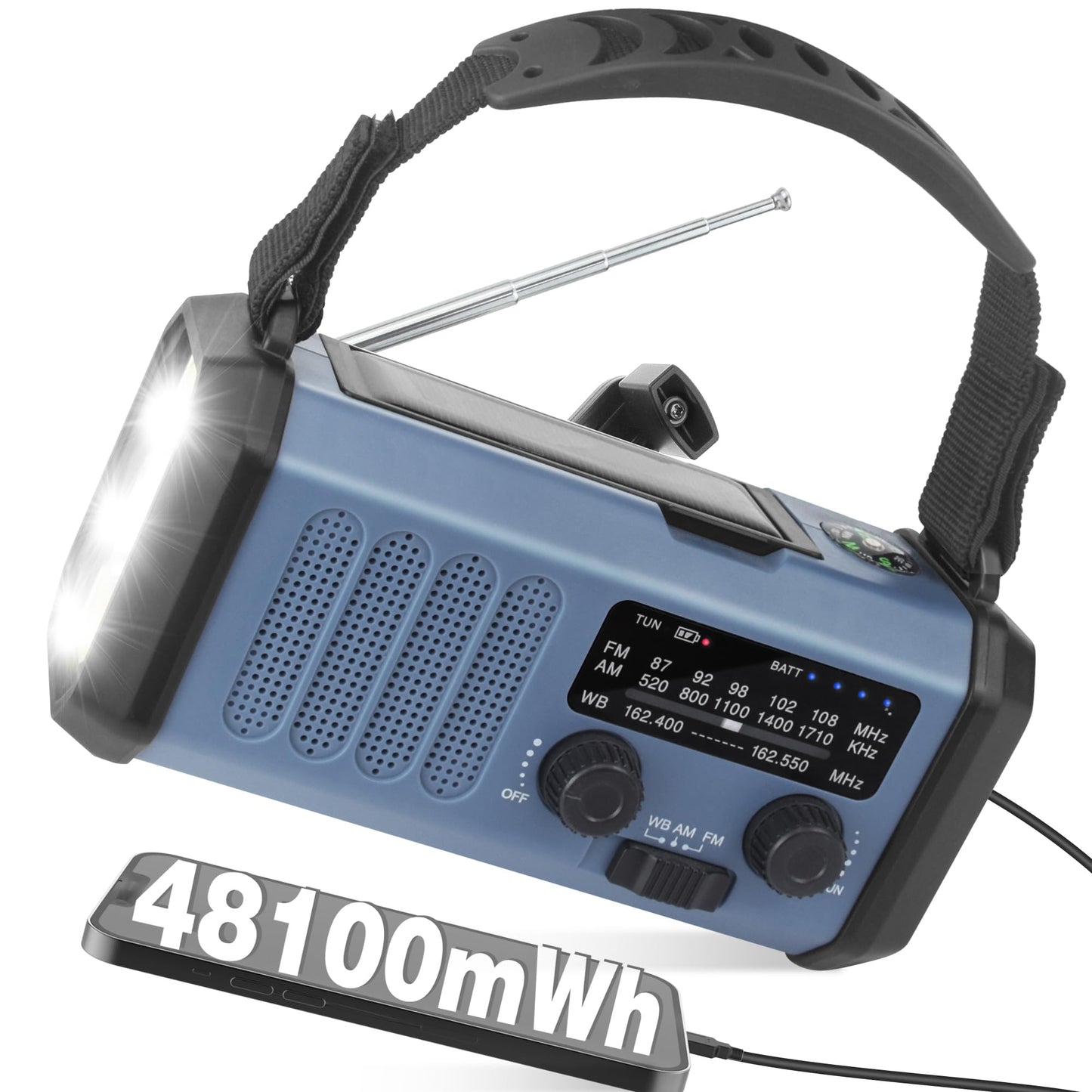 13000mAh Emergency Radio with NOAA Weather Alert, Portable Solar Hand Crank AM/FM Radio for Survival, Rechargeable Battery Powered, USB Charger, Flashlight, Reading Lamp, for Home Outdoor