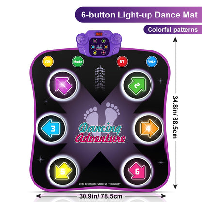 Flooyes Dance Mat Toys for 3-12 Year Old Kids, Electronic Dance Pad with Light-up 6-Button Wireless Bluetooth, Music Dance with 5 Game Modes, Birthday Toys Gifts for 3 4 5 6 7 8 9 10+ Year Old Girls