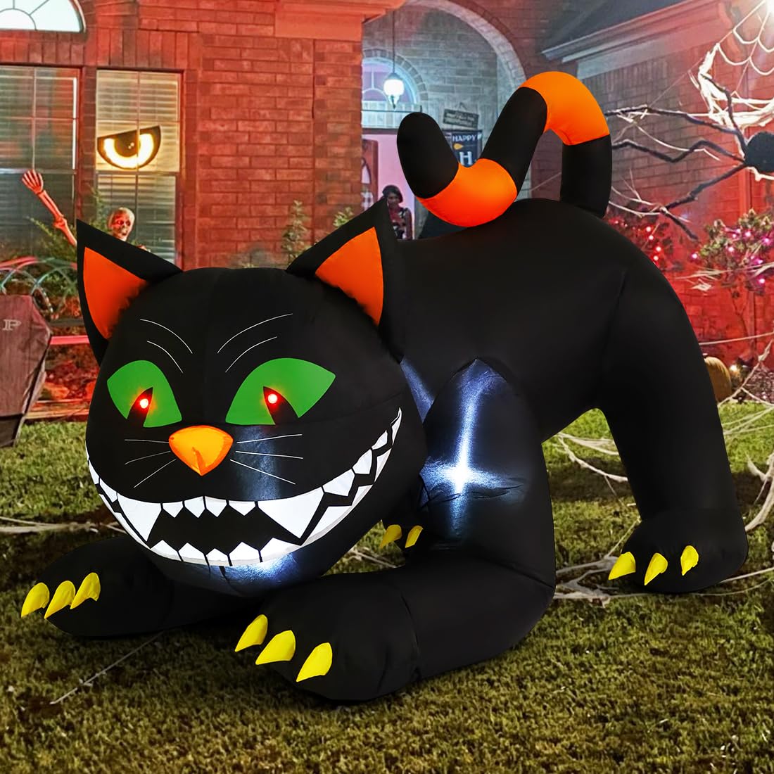 COMIN 6 FT Halloween Inflatables Black Cat Outdoor Decorations Blow Up Yard Large Cat with Moving Head and Built-in LEDs for Indoor Party Garden Lawn Decor