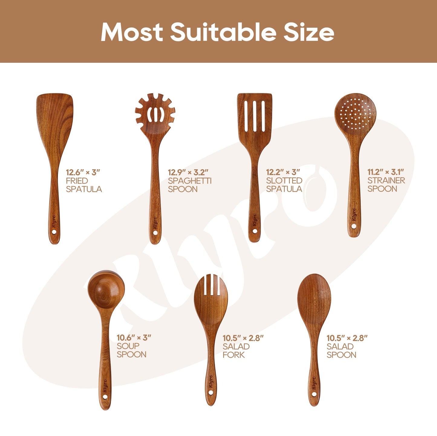 KLYRO Kitchen Utensils Set, 7 Piece Premium Cooking Utensils Set, Durable Non-Stick Wooden Spoons for Cooking, Kitchen Essentials for New Home