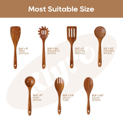 KLYRO Kitchen Utensils Set, 7 Piece Premium Cooking Utensils Set, Durable Non-Stick Wooden Spoons for Cooking, Kitchen Essentials for New Home