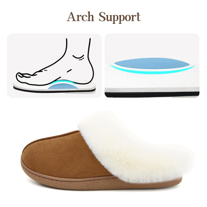 Jerzmy Fuzzy Slippers for Women, Memory Foam Cushion Womens House Slippers Suede Fluffy Faux Fur Lining Comfy Home Shoes for Indoor Outdoor Bedroom Garden Winter Brown Size 7