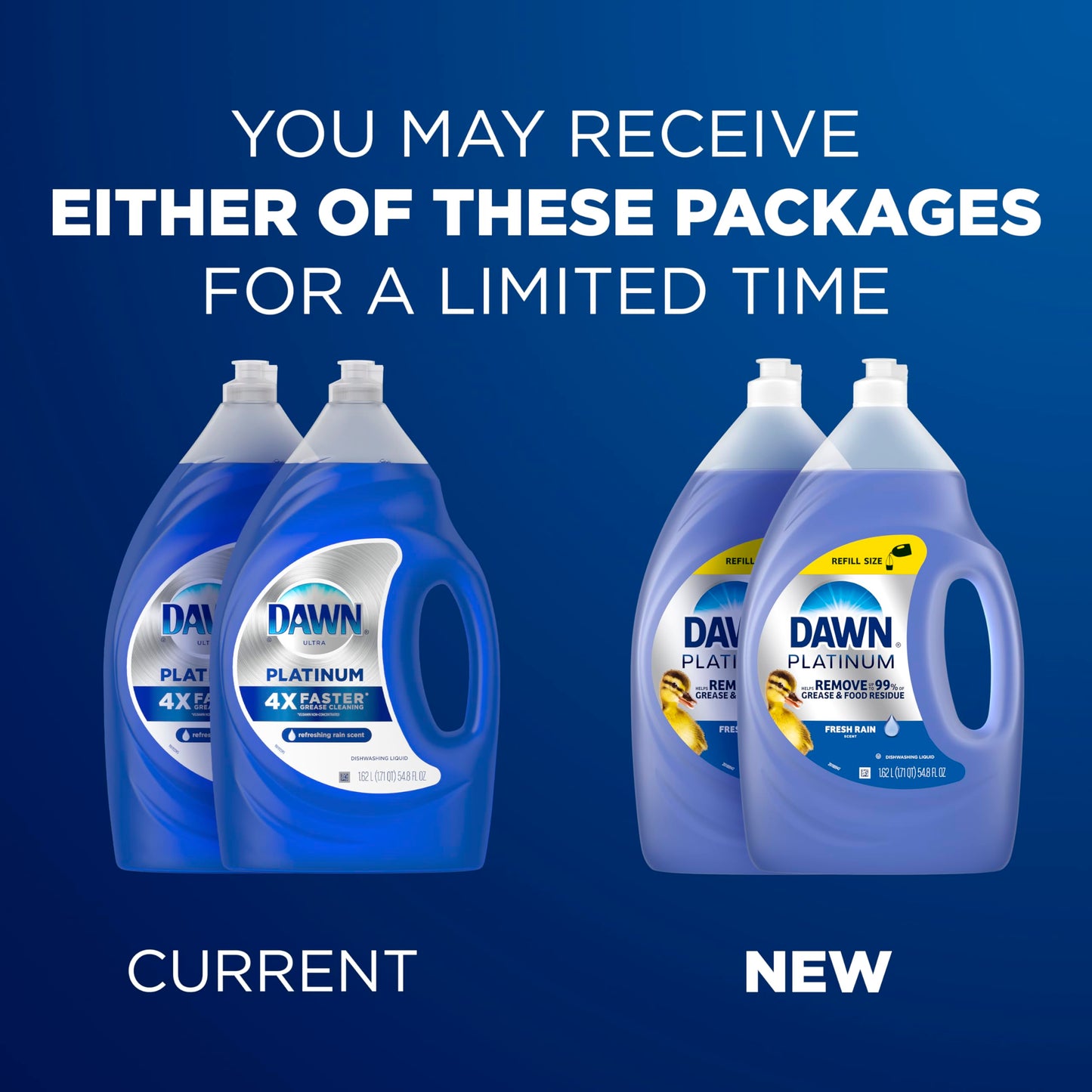 Dawn Platinum Dish Soap Liquid, Dishwashing Liquid, Grease Removal, Fresh Rain, 2x54.8oz Bundle