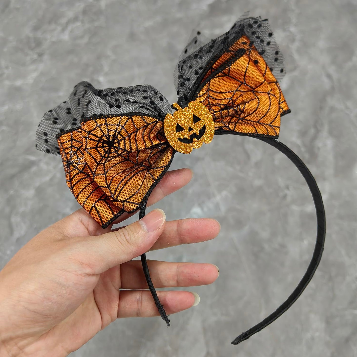 HOXIEYA Halloween Bow Headband Pumpkin with Mesh Design Headands Ornage Hair Hoop for Thanksgiving Halloween Party Headand Hair Accessories for Women Girls
