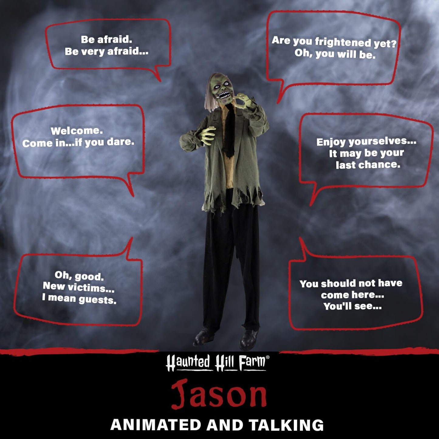 Haunted Hill Farm Life-Size Scary Talking Zombie Halloween Animatronic with Touch Activated Lights and Sound, Battery Operated Indoor or Covered Outdoor Halloween Decorations, Creepy Halloween Props