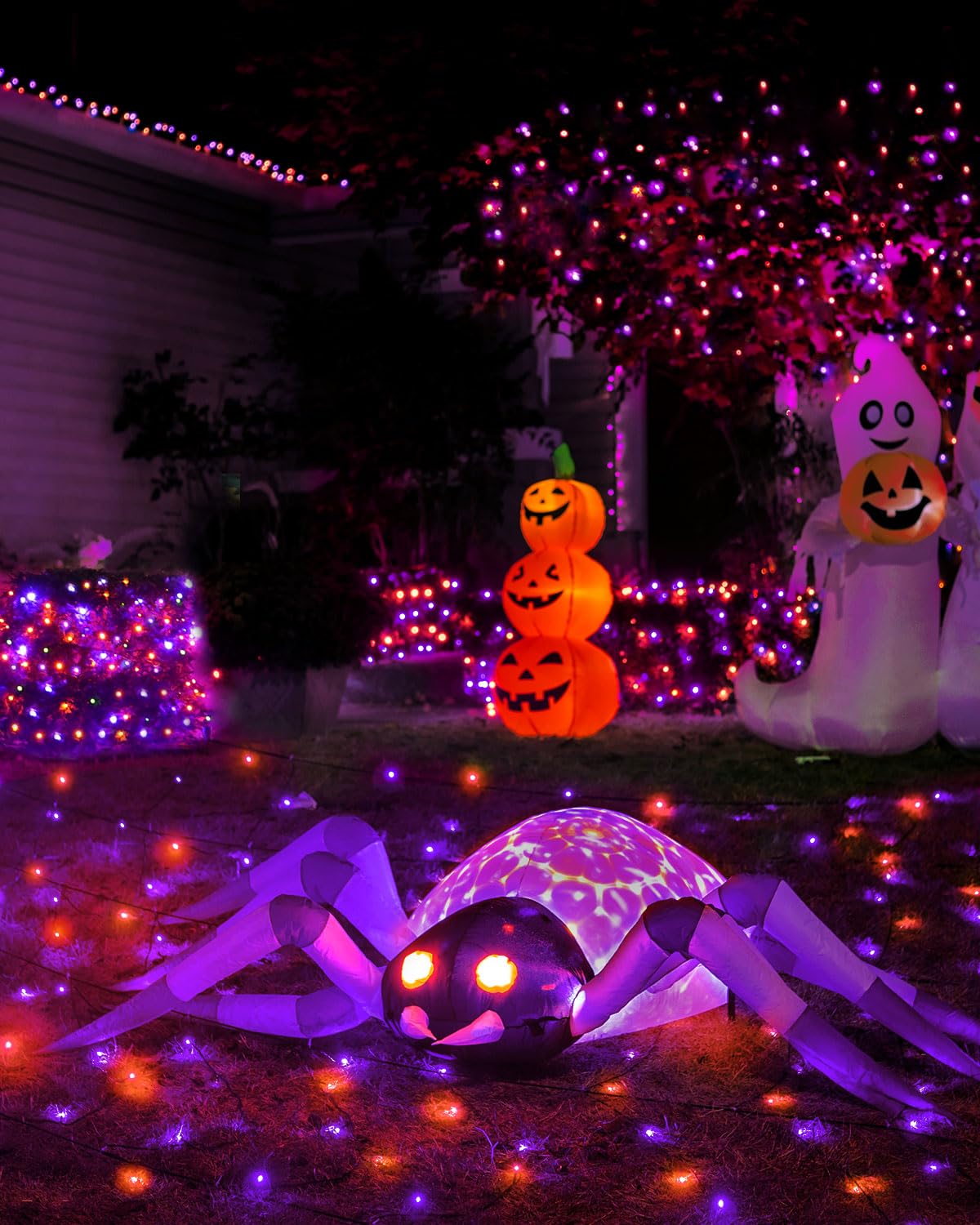 JIXXULVU 125 FT 380 LED Halloween String Lights, Outdoor Waterproof Black Wire with 8 Modes, Timer & Memory, Plug-in Halloween String Lights for Indoor Yard Tree Decorations, Purple & Orange