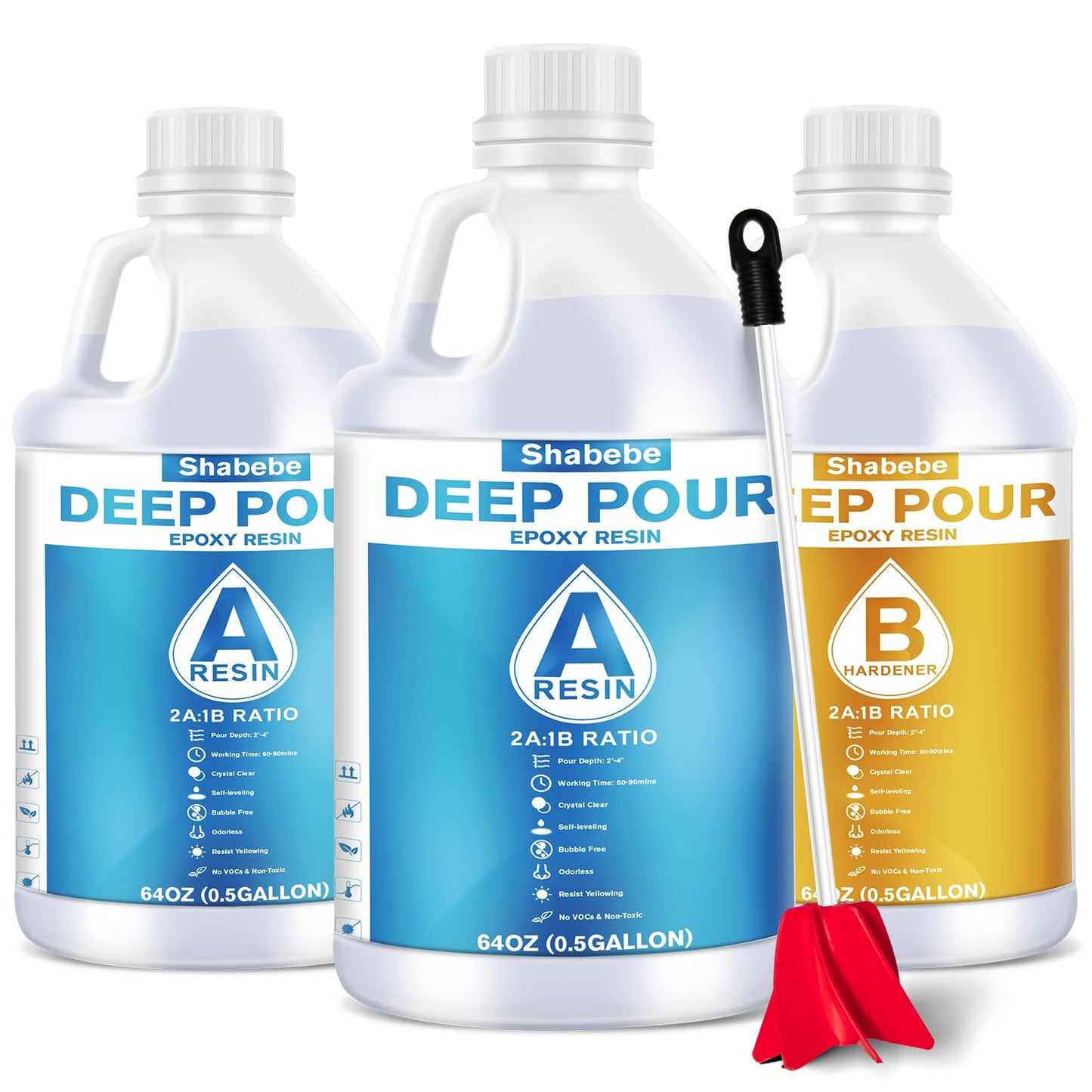 Deep Pour Epoxy Resin 1.5 Gallon, 2 to 4 Inch Depth Clear Epoxy Resin Kit with Mixer, Bubble Free, Low Odor 2:1 Casting Resin for Table Top, Countertop, River Table, Wood Filler, Bar Top