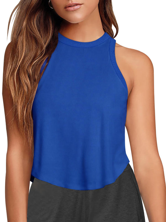 LASLULU Workout Tops for Women Klein Blue Gym Tank Sleeveless Running Yoga Shirts Racerback Casual Tops Summer Outfits 2025(Galactic Cobalt Medium)