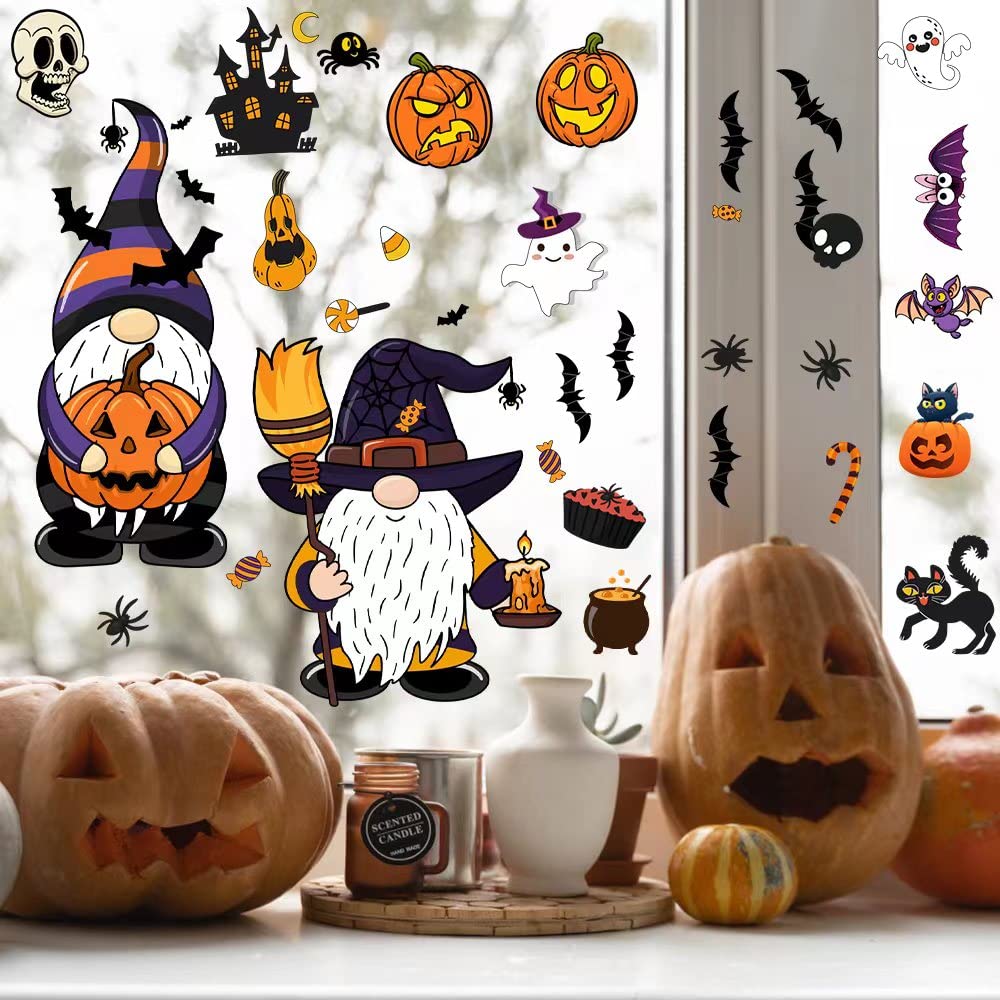 Halloween Window Clings Decals,Halloween Window Glass Decorations with Cute Gnome for Party Supplies(gnome)