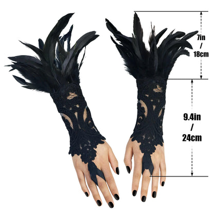 HOMELEX Women Black Lace Feather Gloves Witch Angel Costume Accessories Swan Wings Wrist Bands