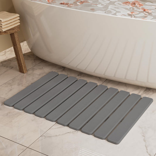 Foldable Stone Bath Mat, Quick Dry Stone Drying Mats for Bathroom, Super Absorbent Bath Stone Mat, Non Slip, Large Diatomaceous Earth Dish Drying Mats for Kitchen Counter 23.5 x 15.4in, Dark Gray