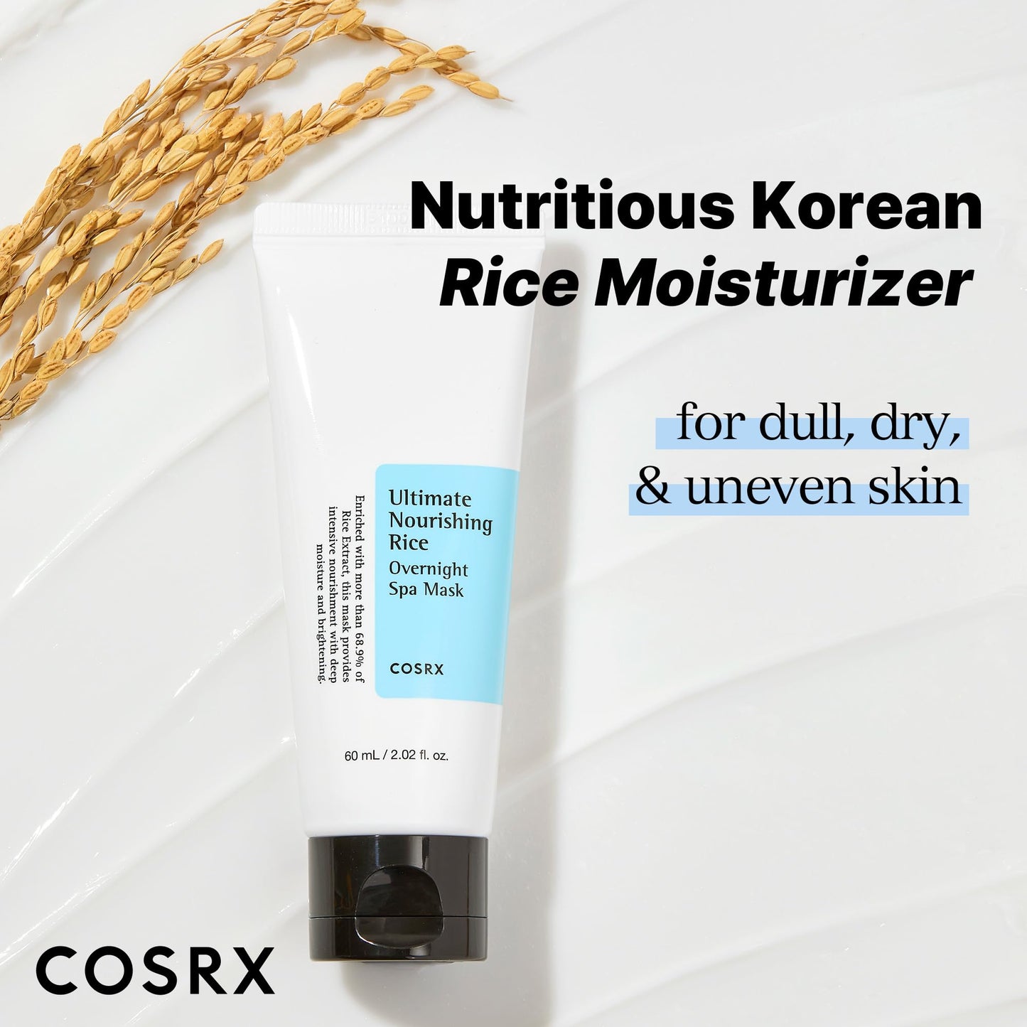 COSRX Ultimate Nourishing Rice Overnight Spa Mask 60ml | Rice Extract 68% and Niacinamide 2% | Korean Skin Care, Animal Testing Free, Paraben Free