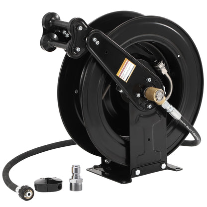FIXFANS High Pressure Washer Hose Reel for Water/Air/Oil, 3/8" X 50 FT Steel Dual Arm Auto-Retractable Power Wash Hose Reel, Heavy Duty Hose Reel 4000 PSI