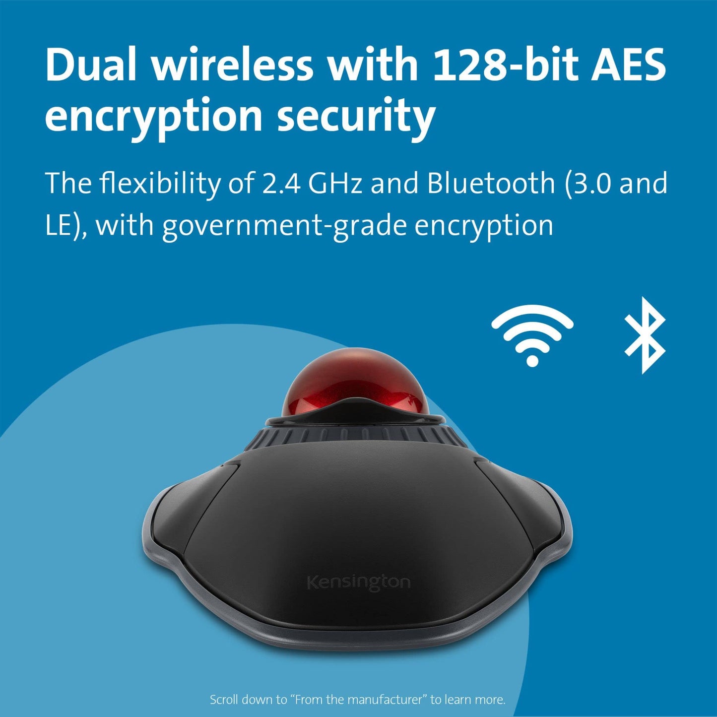 Kensington Orbit Wireless Trackball with Scroll Ring - Black-Red (K70990WW),