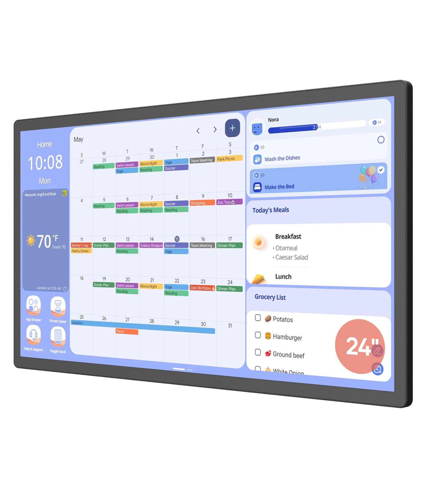 Cozyla 24'' Digital Calendar Wall Touch Screen Syncs All Android Tablet Apps To Do List Notepad Electronic Wall Smart Calendar for Family Chore Chart for Kids Adults Meal Planner Wall Mount Black