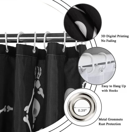 GCIREC Halloween Shower Curtain, Cartoon Funny Skull Skeleton Dancing Bathroom Curtain Halloween Party Retro Bath Curtain Waterproof Fabric Machine Washable with 12 Hooks, 72"X72"
