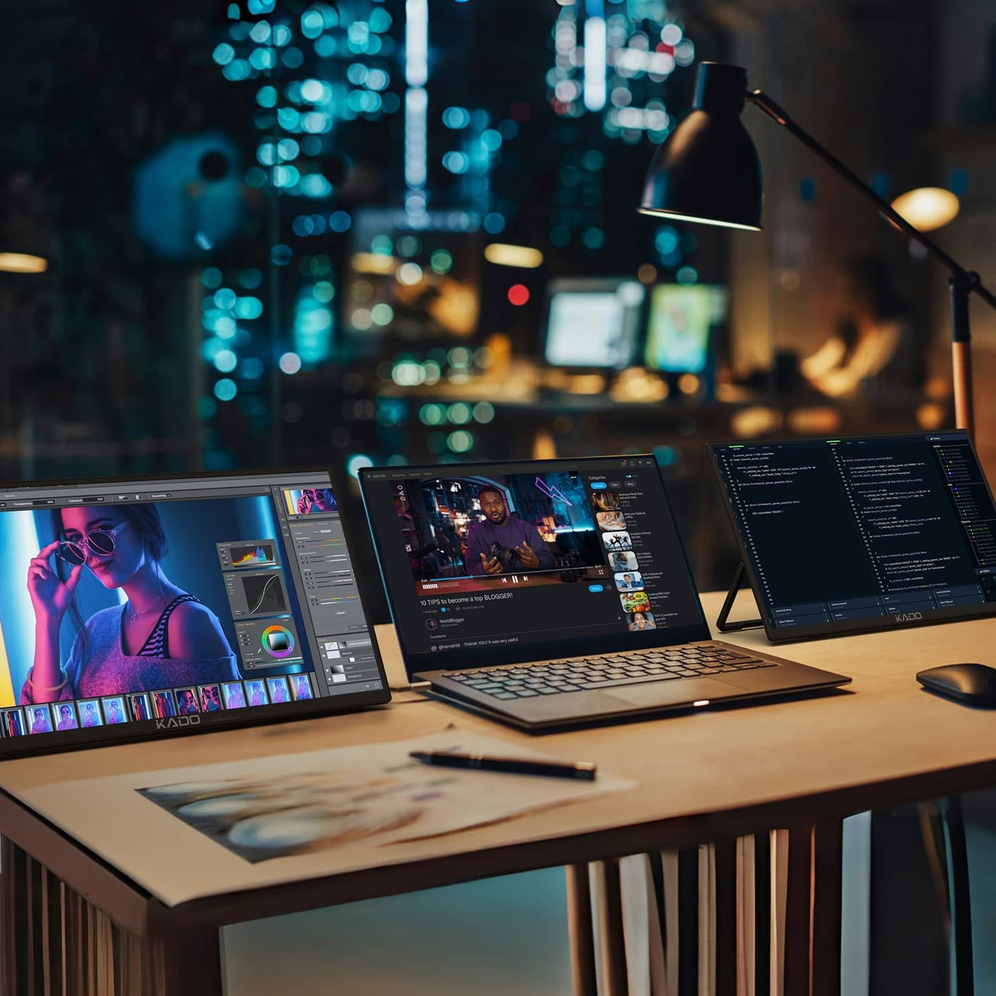 Kado Portable Monitor 15.6-Inch FHD 1080p, USB-C mini-HDMI Gaming Monitor IPS Display Built-in Speakers, External Display 180° Kickstand Wall/Arm Mount for Laptop PC Phone Mac Xbox PS4/PS5 Switch