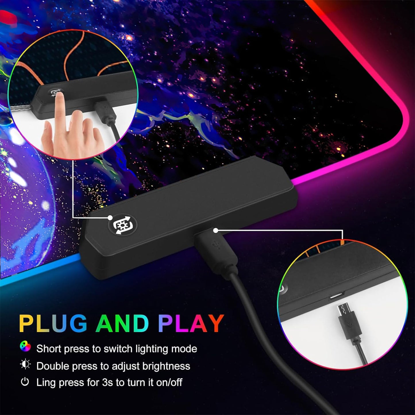 Large RGB Gaming Mouse Pad Anime Night Sky Space Stars Desk Pad,Mousepad Non-Slip Rubber Base with 12 Lighting Modes,Desk Accessories,Office Decor,Computer Keyboard Mat Soft Mouse Mat 31.5X15.7 inches