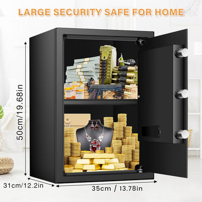 3.3 Cub Large Home Safe Fireproof Waterproof, Anti-theft Fireproof Safe Box with Programmable Keypad, Spare Keys and Removable Shelf, Digital Security Safe for Home Money Firearm Documents Medicines