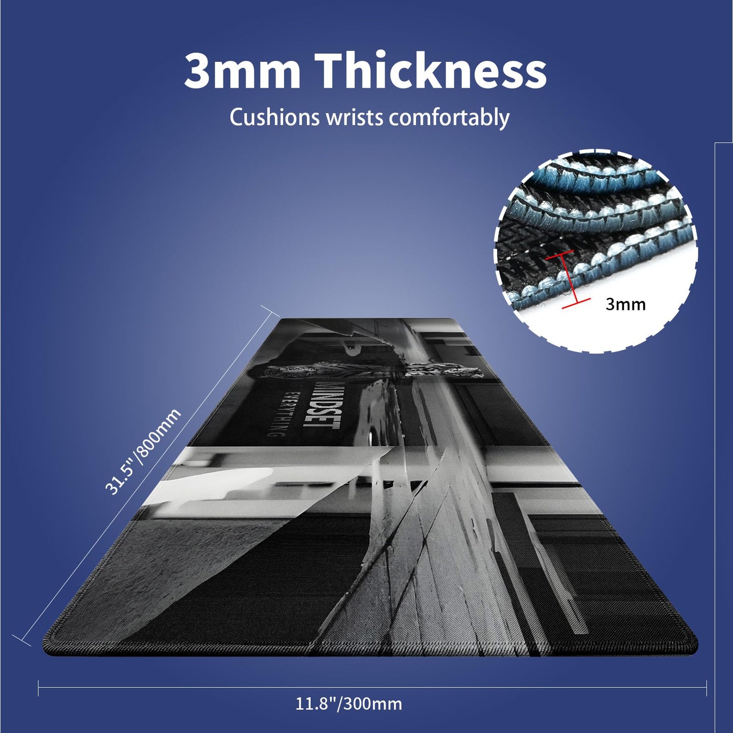 Extended XXL Gaming Mouse Pad with Stitched Edges for Home & Office - Mindset is Everything Inspirational Quote & Cute Cat Funny Tiger Reflection, Smooth Fabric Surface Anti-Slip Base Large Desk Mat