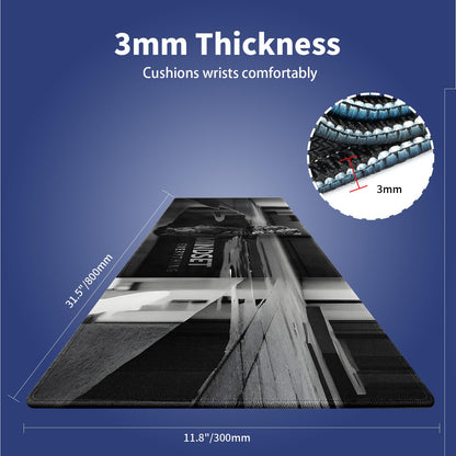 Extended XXL Gaming Mouse Pad with Stitched Edges for Home & Office - Mindset is Everything Inspirational Quote & Cute Cat Funny Tiger Reflection, Smooth Fabric Surface Anti-Slip Base Large Desk Mat