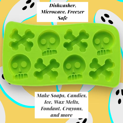 2 Silicone Halloween Soap Molds - Day of The Dead Soaps - Pirate Party Cakes Skulls Crossbones - Pumpkins Ghosts Bats Bath Bombs Random Colors by Jolly Jon